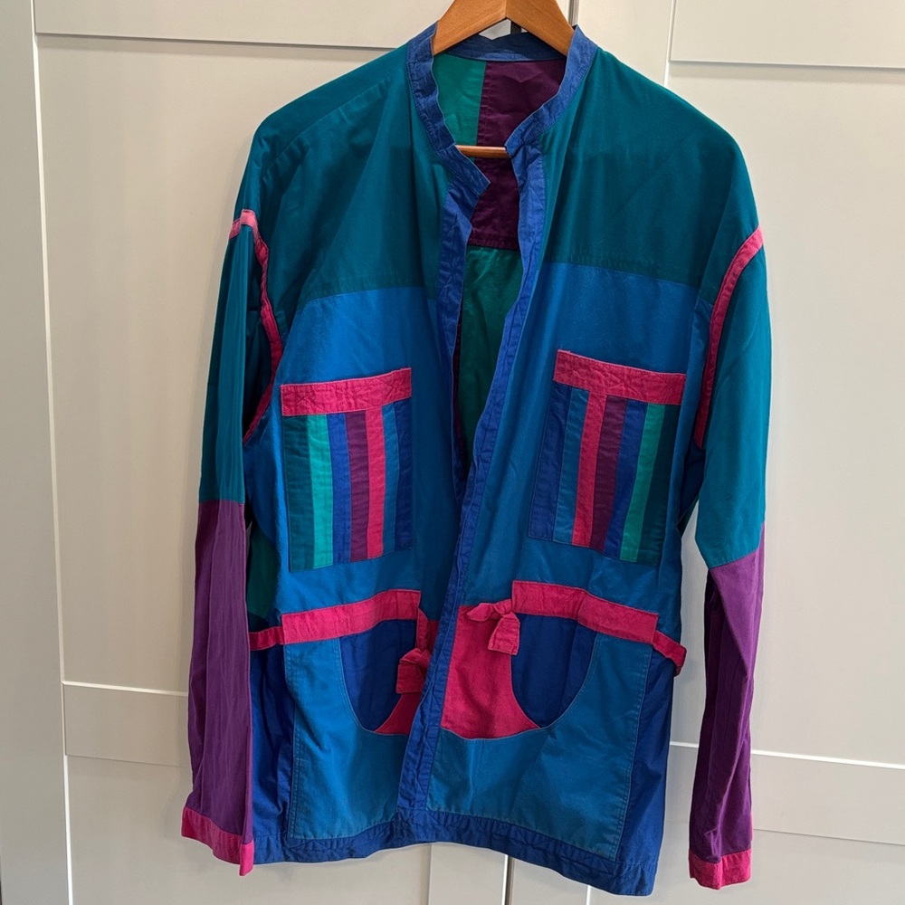 Reversible Colorblock Retro Jacket in Teal, Blue, Purple & Pink